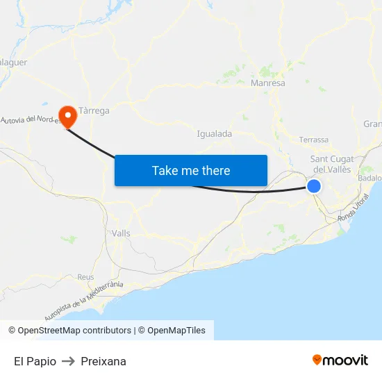 El Papio to Preixana map