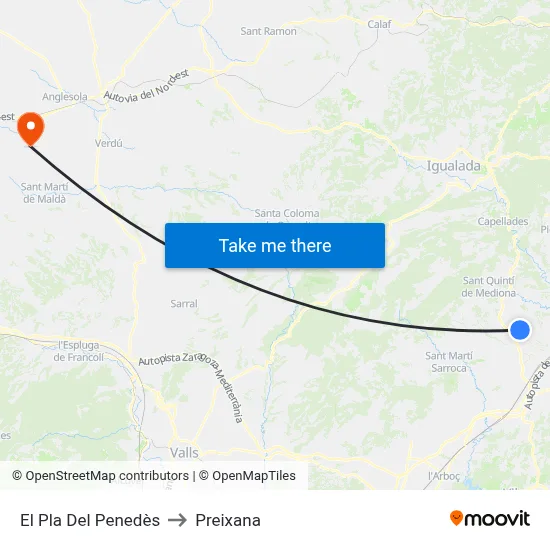 El Pla Del Penedès to Preixana map