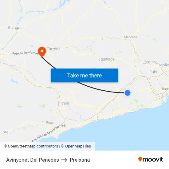 Avinyonet Del Penedès to Preixana map