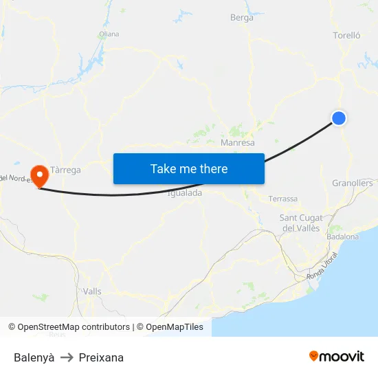 Balenyà to Preixana map
