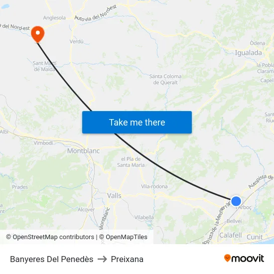 Banyeres Del Penedès to Preixana map
