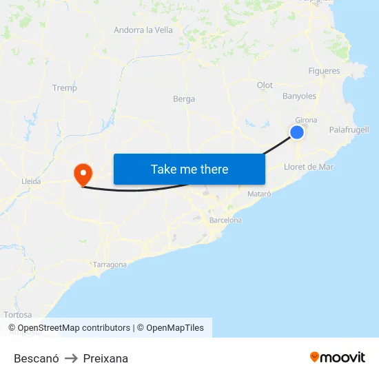 Bescanó to Preixana map