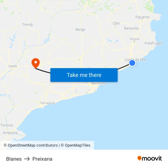 Blanes to Preixana map