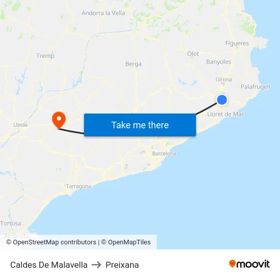 Caldes De Malavella to Preixana map