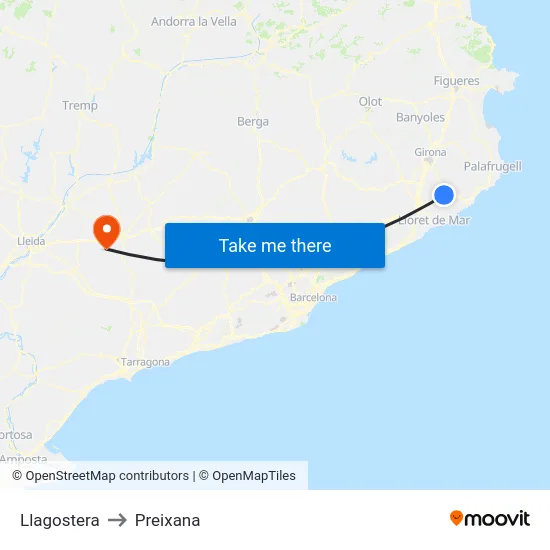 Llagostera to Preixana map