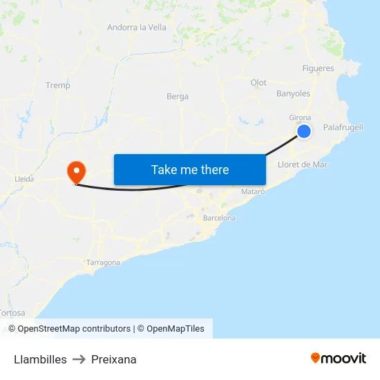 Llambilles to Preixana map