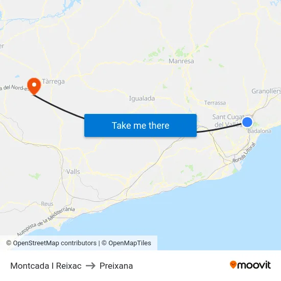 Montcada I Reixac to Preixana map