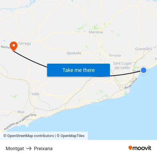 Montgat to Preixana map
