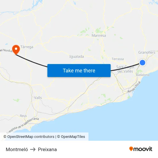 Montmeló to Preixana map
