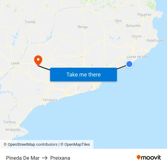 Pineda De Mar to Preixana map