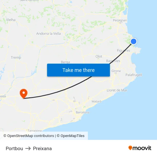 Portbou to Preixana map