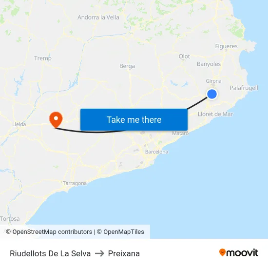 Riudellots De La Selva to Preixana map