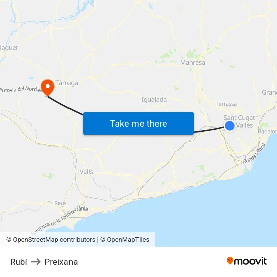 Rubí to Preixana map