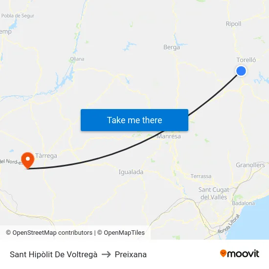 Sant Hipòlit De Voltregà to Preixana map