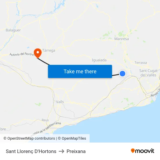 Sant Llorenç D'Hortons to Preixana map