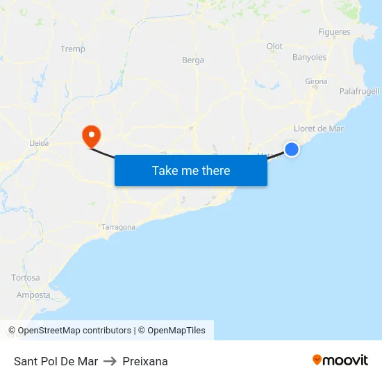 Sant Pol De Mar to Preixana map