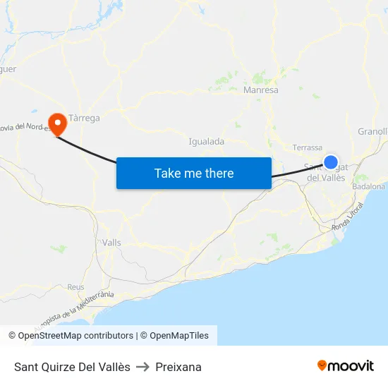 Sant Quirze Del Vallès to Preixana map