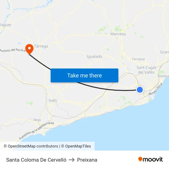 Santa Coloma De Cervelló to Preixana map