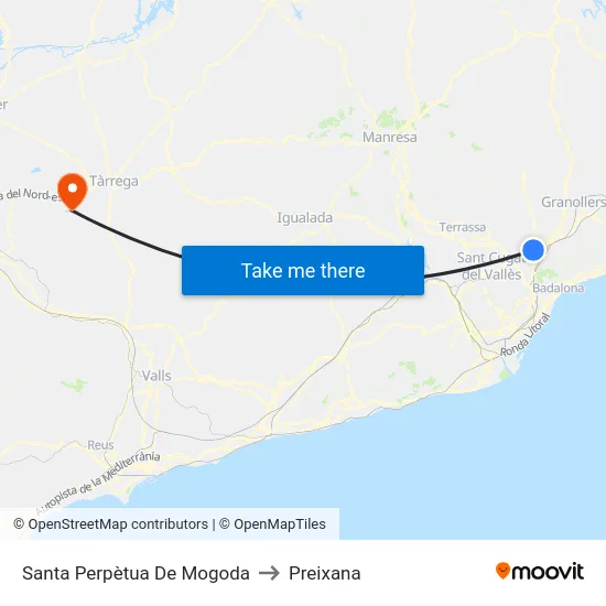 Santa Perpètua De Mogoda to Preixana map