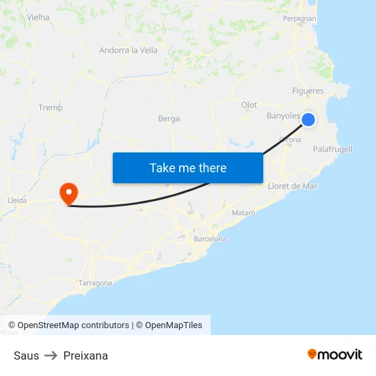 Saus to Preixana map