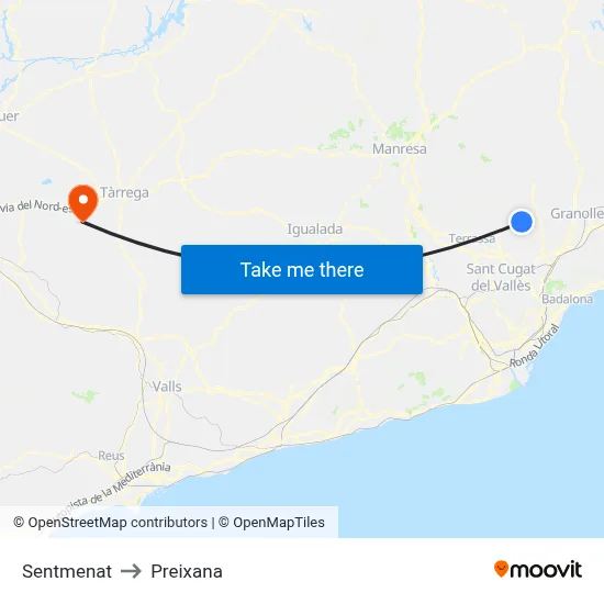 Sentmenat to Preixana map