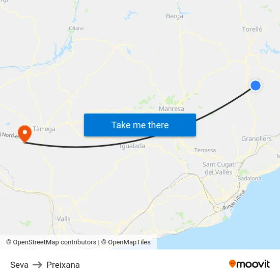 Seva to Preixana map