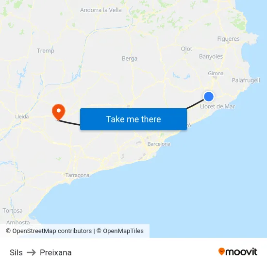Sils to Preixana map