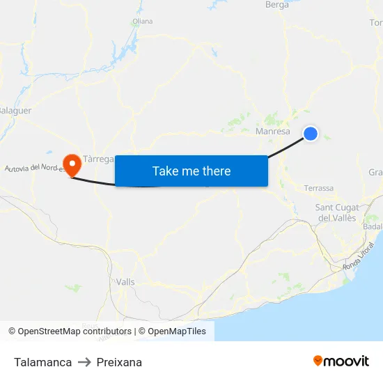 Talamanca to Preixana map