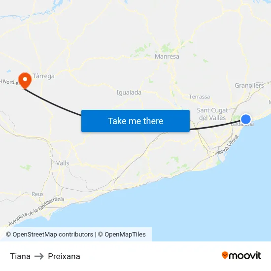 Tiana to Preixana map