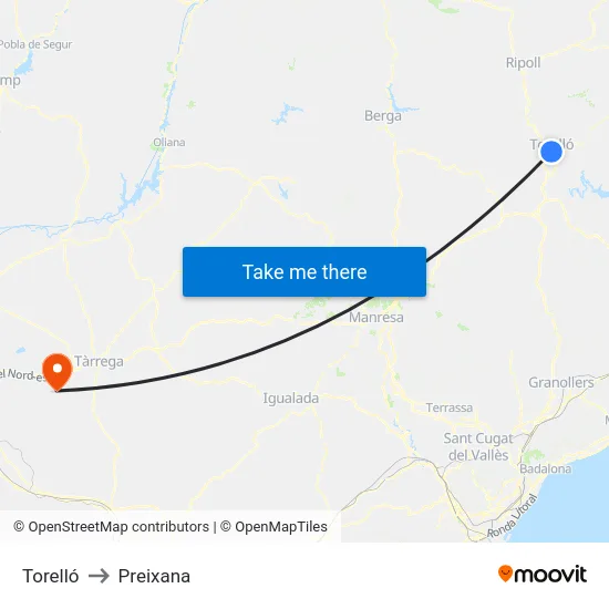 Torelló to Preixana map
