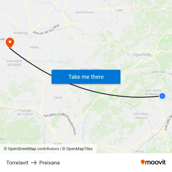 Torrelavit to Preixana map