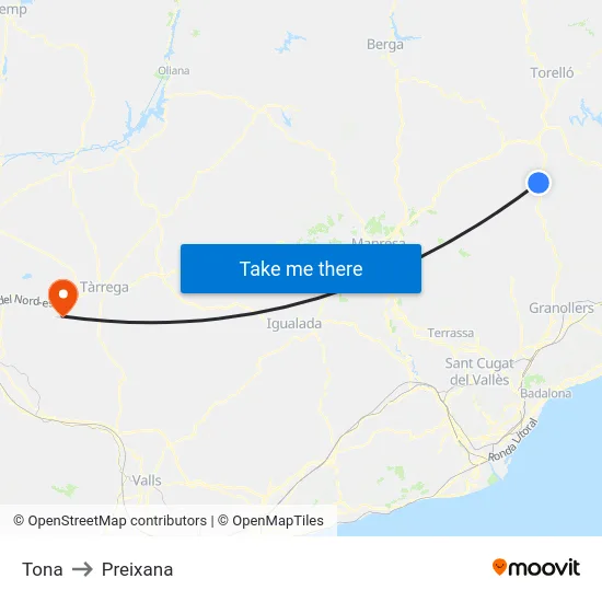Tona to Preixana map
