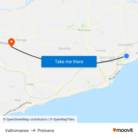 Vallromanes to Preixana map