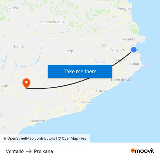 Ventalló to Preixana map