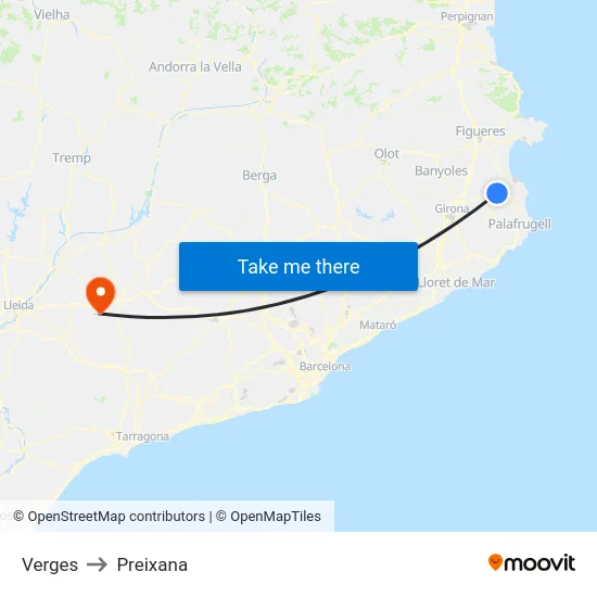 Verges to Preixana map