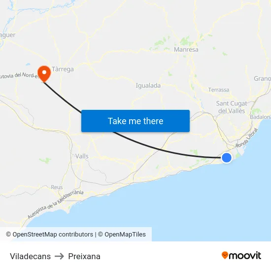 Viladecans to Preixana map