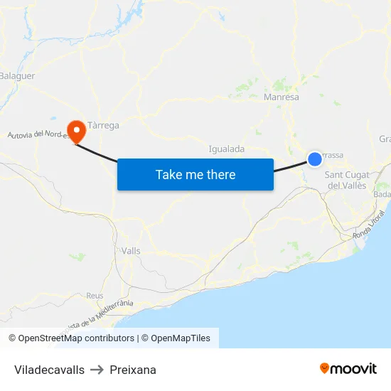 Viladecavalls to Preixana map