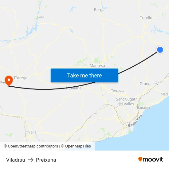 Viladrau to Preixana map