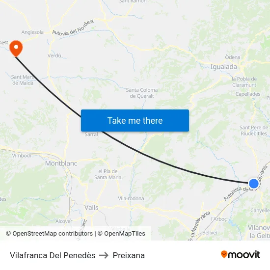 Vilafranca Del Penedès to Preixana map