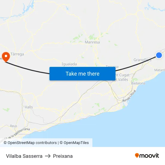 Vilalba Sasserra to Preixana map