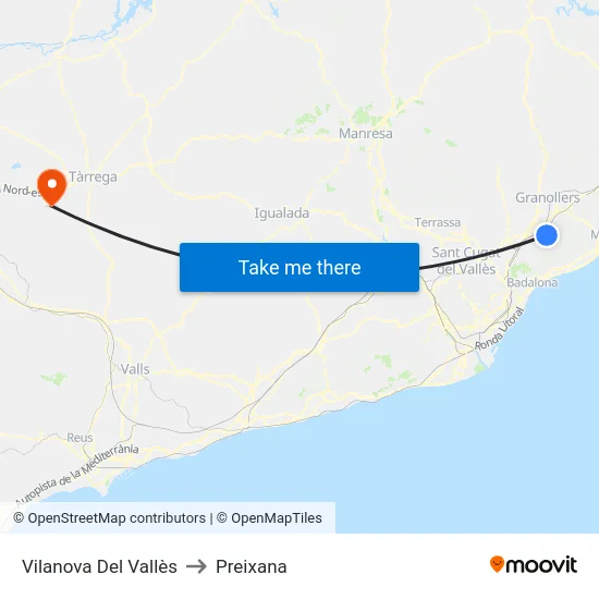 Vilanova Del Vallès to Preixana map