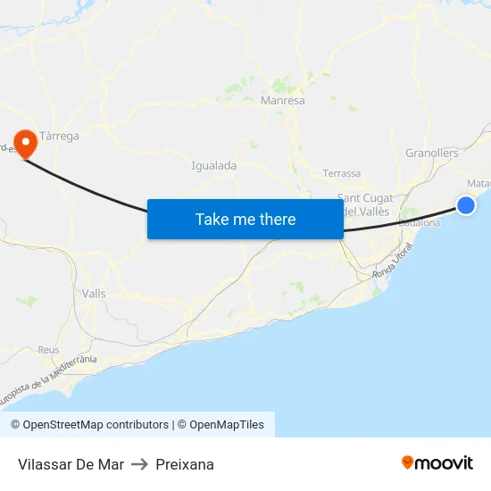 Vilassar De Mar to Preixana map