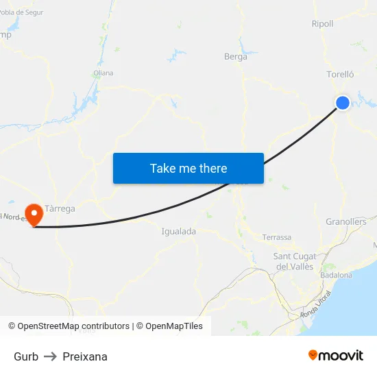 Gurb to Preixana map