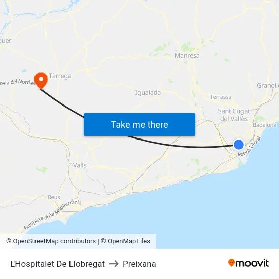 L'Hospitalet De Llobregat to Preixana map