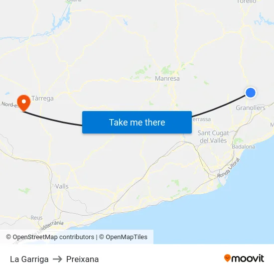 La Garriga to Preixana map