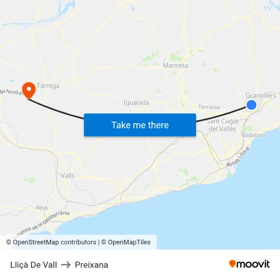 Lliçà De Vall to Preixana map