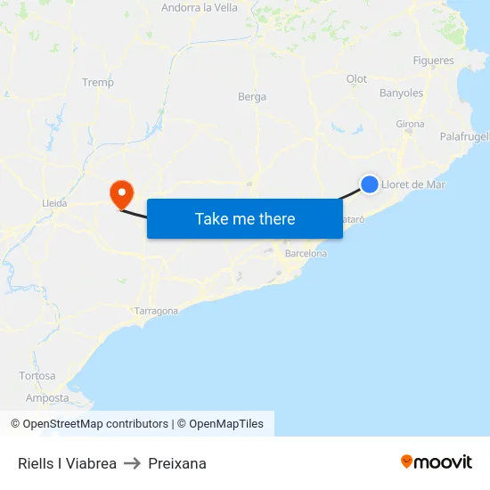 Riells I Viabrea to Preixana map