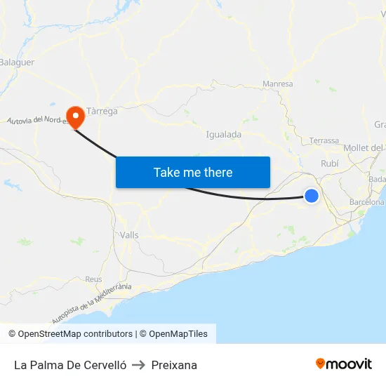 La Palma De Cervelló to Preixana map