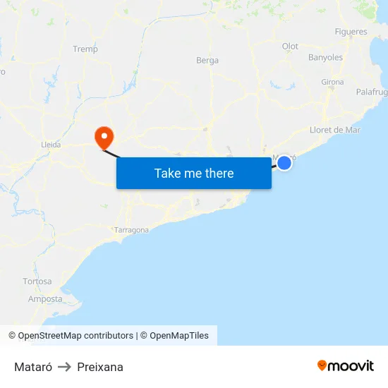 Mataró to Preixana map