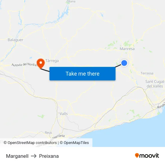Marganell to Preixana map